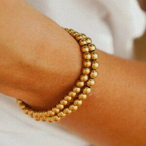 SET OF 2 Waterproof Gold Beaded Stretch Bracelets Gold Stacking Bracelets CUTE